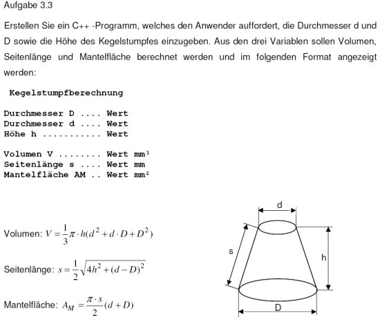 Programm zur Berechnung des Kegelstumpfes - C, C++ ...